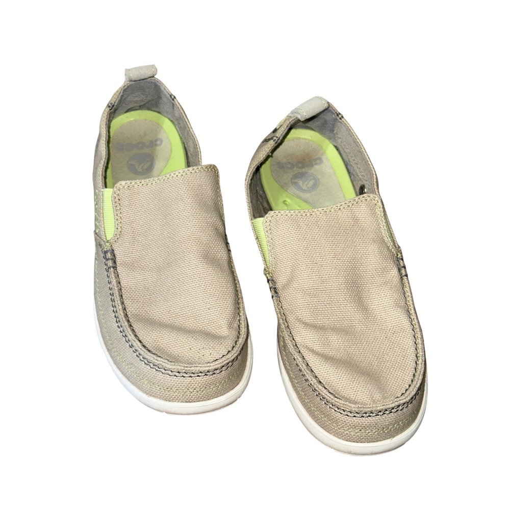 Crocs Walu Mens Khaki Tan Canvas Slip On Loafers Size 7 11270
